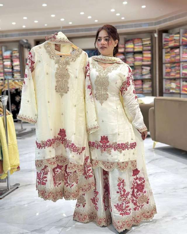 NF 1240 SILK HEAVY MULTI WORK PAKISTANI SHARARA SUIT WEDDING & EID WEAR WHOLESALER