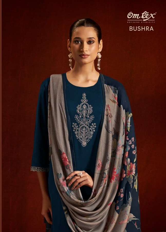OMTEX BUSHRA PURE PASHMINA & SLEEVE WORK UNSTITCH DRESS FOR SEASON GLAM WINTER 