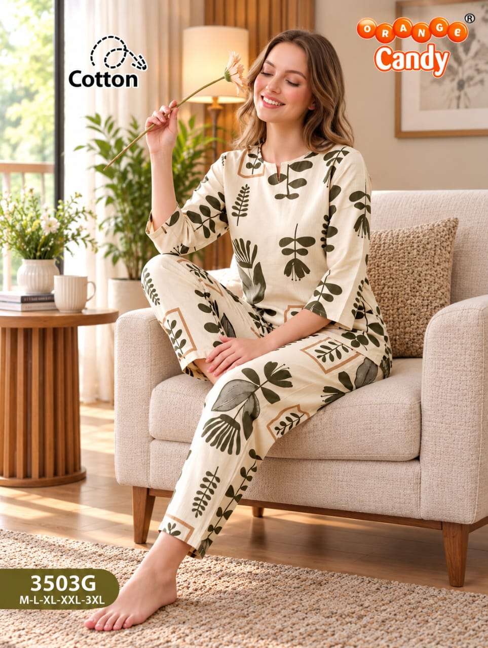 ORANGE CANDY 3503L PREMIUM COTTON CORD SET FOR WOMEN EFFORTLESS ALL DAY COMFORT