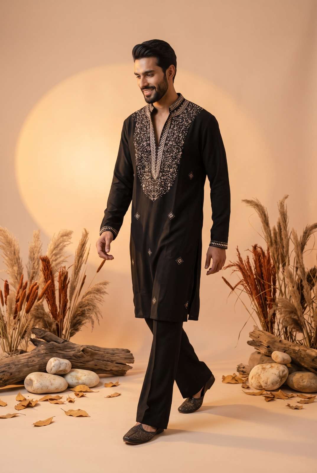 OUTLUK WEDDING 62 MIRROR WORK V NECK KURTA COLLECTION FESTIVAL MENS DEALER 