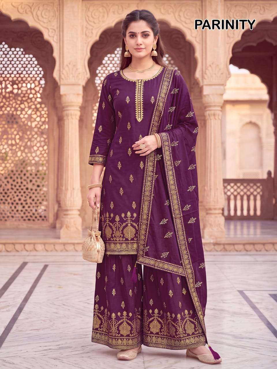 PARINITI 14KG RAYON WITH FOIL PRINT KURTI SHARARA SUIT FOR SHADI FESTIVAL TYPE CLOTHING 