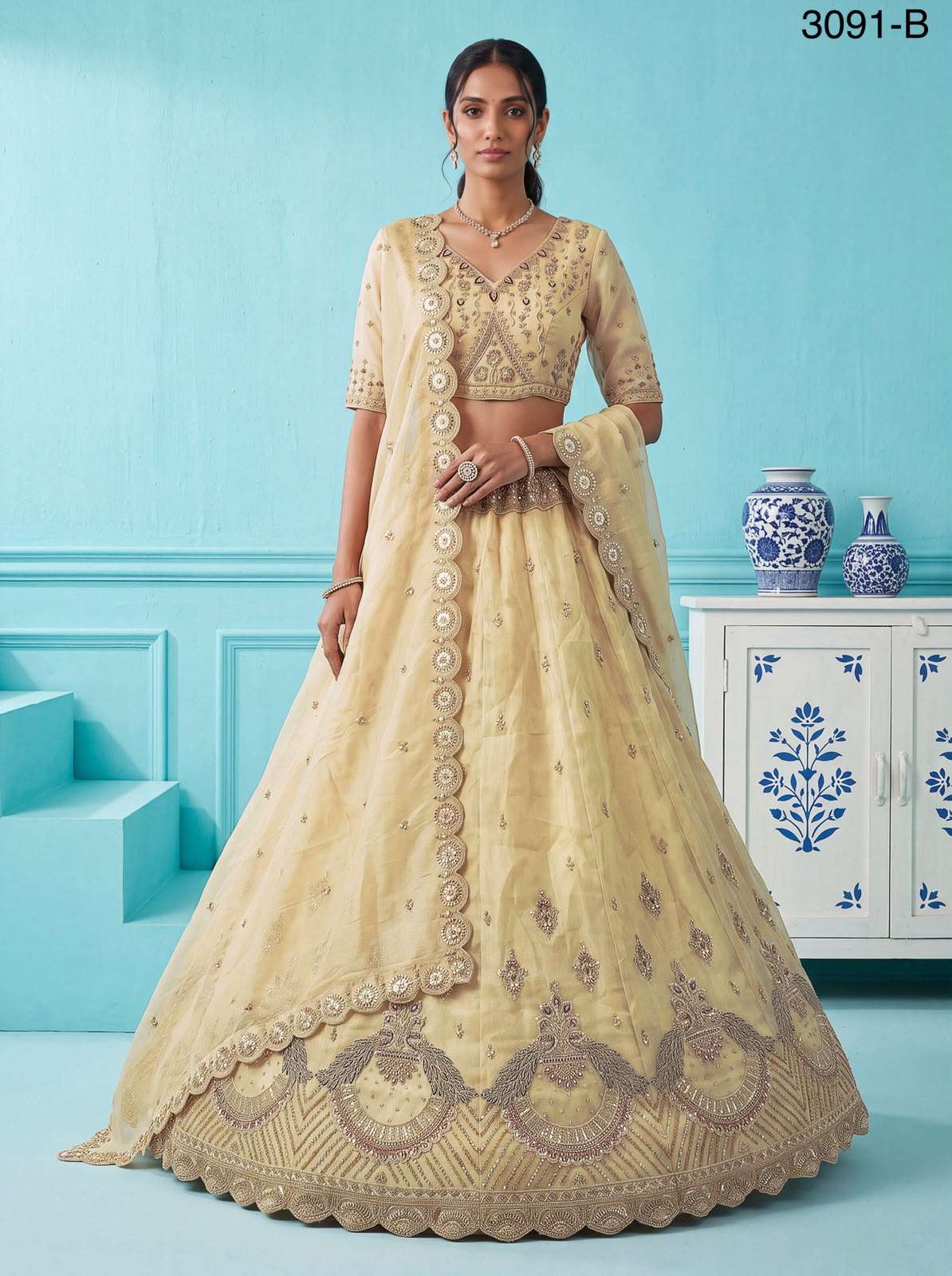Partywear Lehenga choli made of  Chandnia Silk fabric lehenga choli reseller in surat 3091