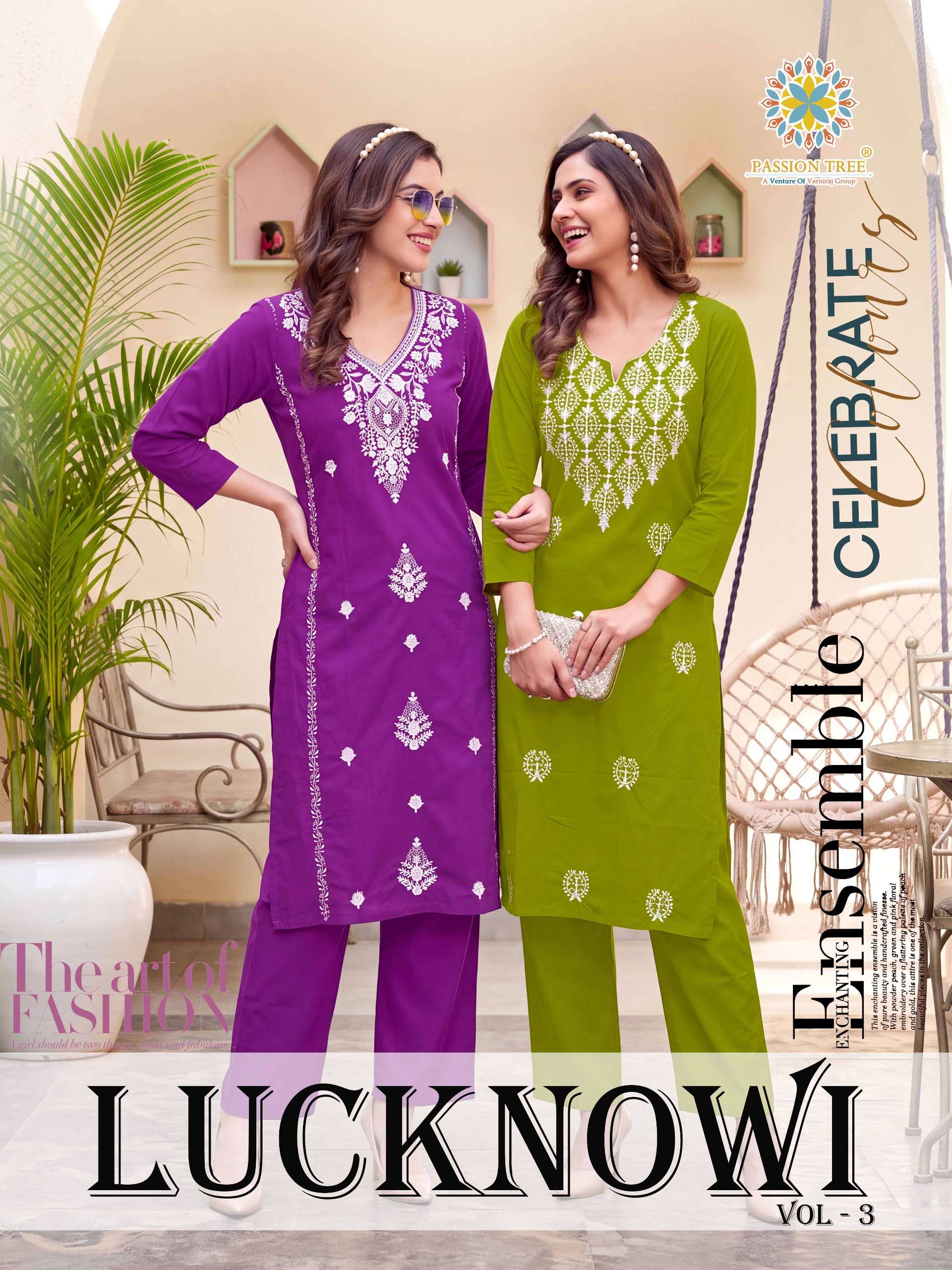 PASSION TREE LUCKNOWI VOL 3 COTTON DHABU KURTIS WITH PLAZZO 2 PCS CONCEPT DAILY CLOTHING 