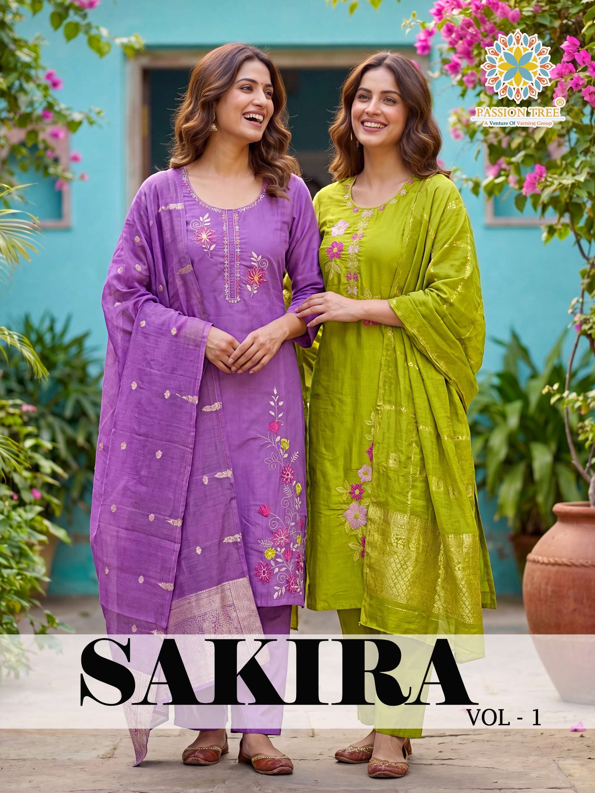 PASSION TREE SAKIRA VOL 1 SILK STRAIGHT TOP WITH PANT PLAZZO & DUPATTA CELEBRATION RESELLER