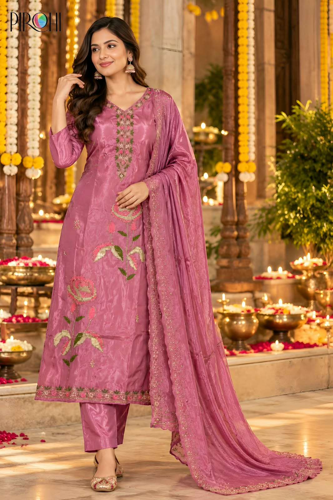 PIROHI CHANDANI GLASS ROMAN WITH INNER SUIT EVERYDAY STITCHED APPAREL