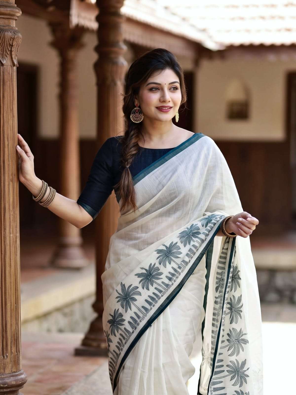  Plain Linen fabric with beautiful Digital Print On saree reseller in surat MG706 