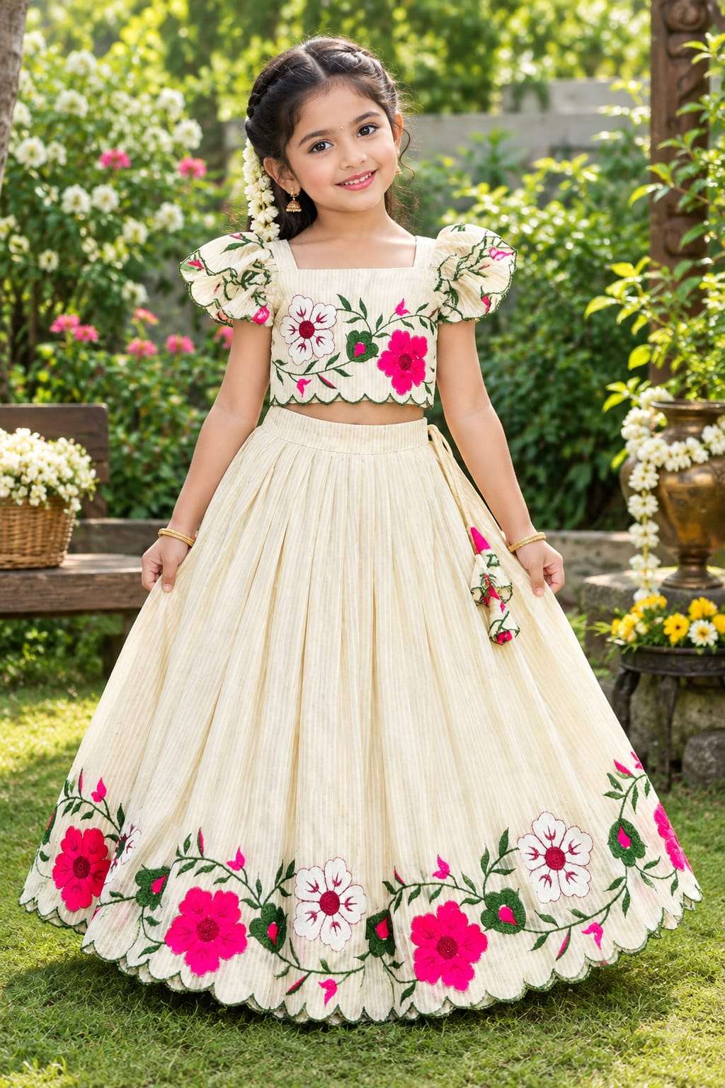 Premium Floral print Kids Wear Soft Russian Silk fabric Lehenga Choli wholesale in surat
