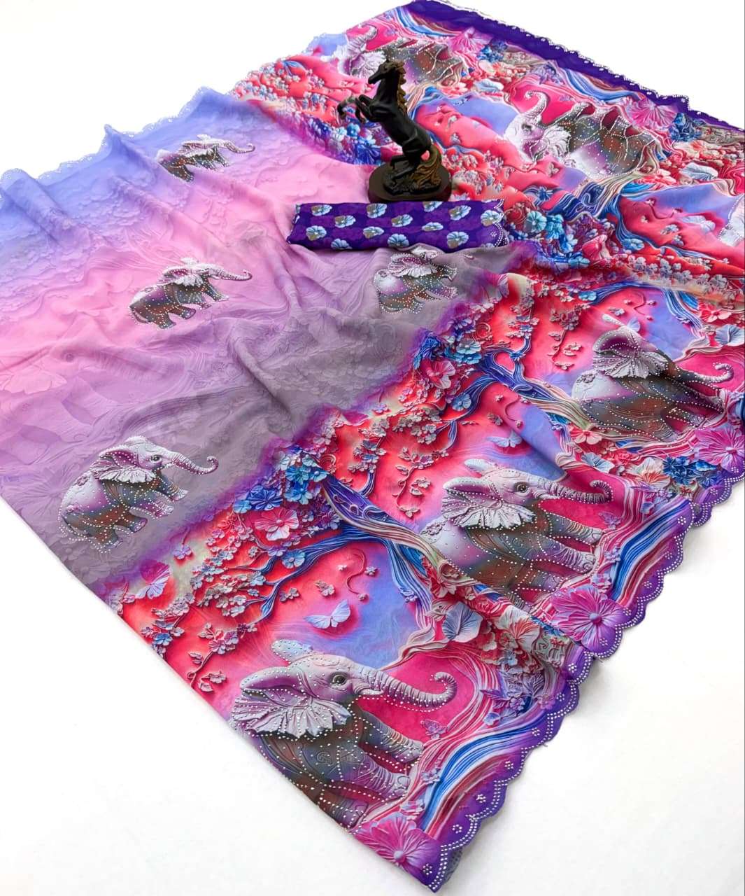 Premium Georgette beautiful and elegant Floral Digital Print on saree reseller in surat elephant 