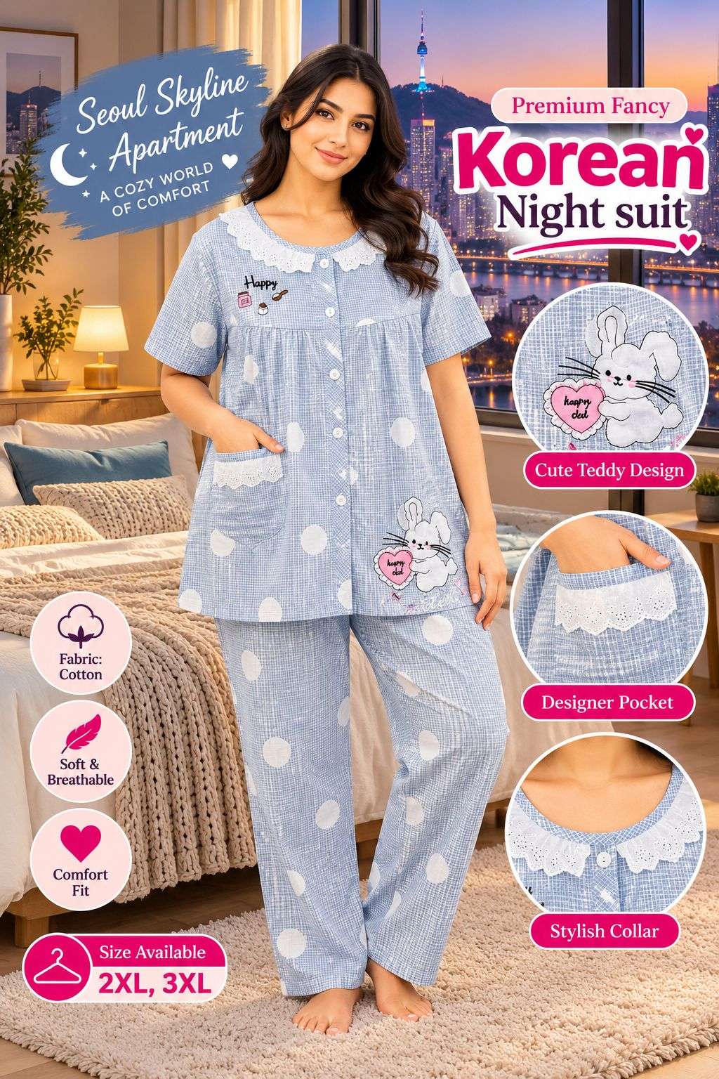 PREMIUM HALF SLEEVES KOREAN NIGHT SUITS EVERYDAY COMFORT SUITS WORLDWIDE