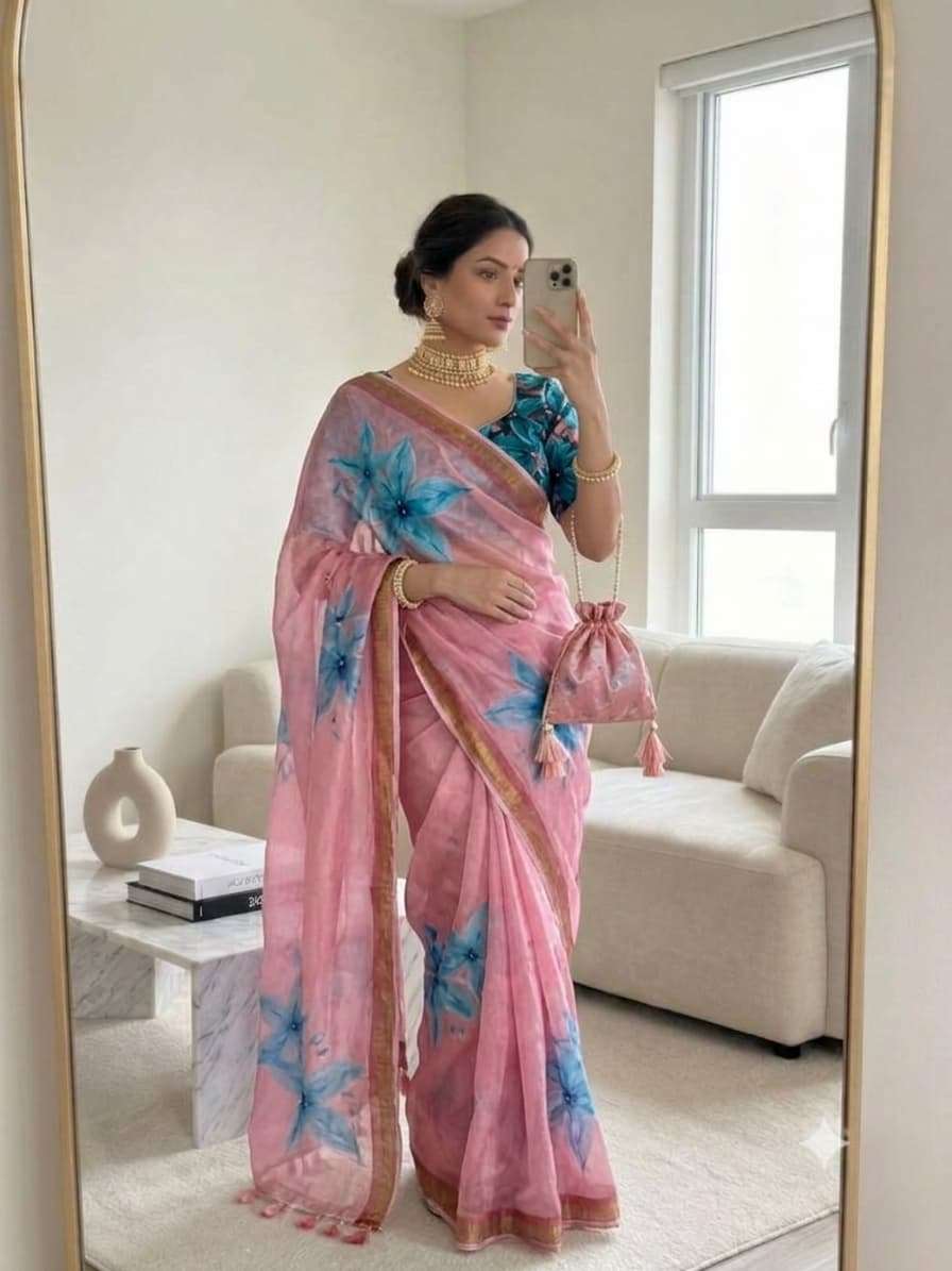 Pure And Soft Cotton Linen Fabric with digital print on saree wholesale in surat