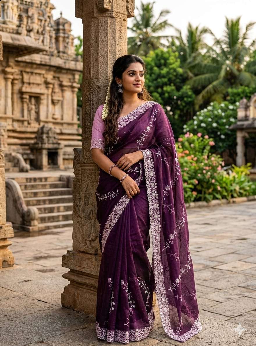 Pure and Soft Crunchy Silk shiny fabric with Sequence Work on saree wholesale in surat  