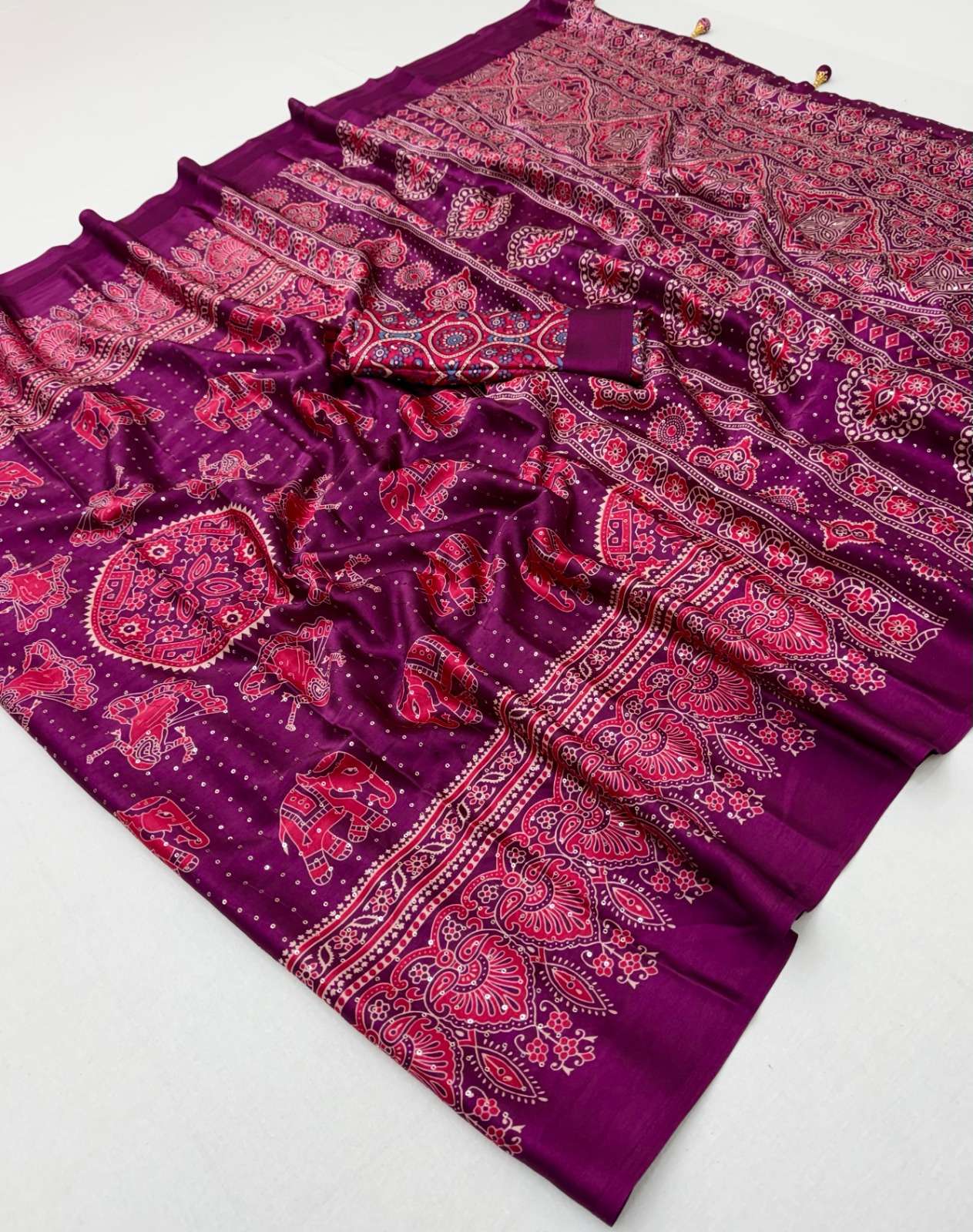  PURE AND SOFT GAJJI  FABRIC WITH SEQUENCE WORK ON SAREE RESELLER IN SURAT