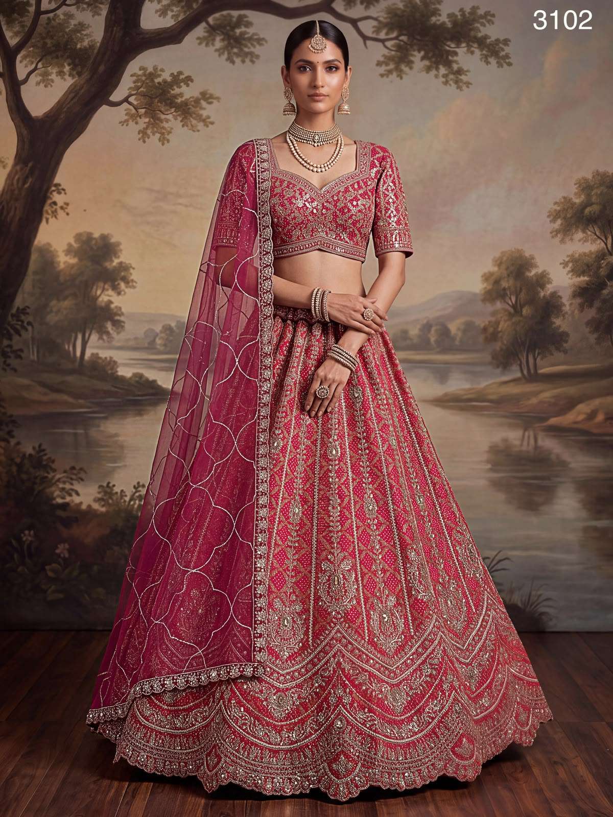 Pure Banarasi Silk Fabric Designer Semi Bridal Lehenga Choli reseller in surat 3102
