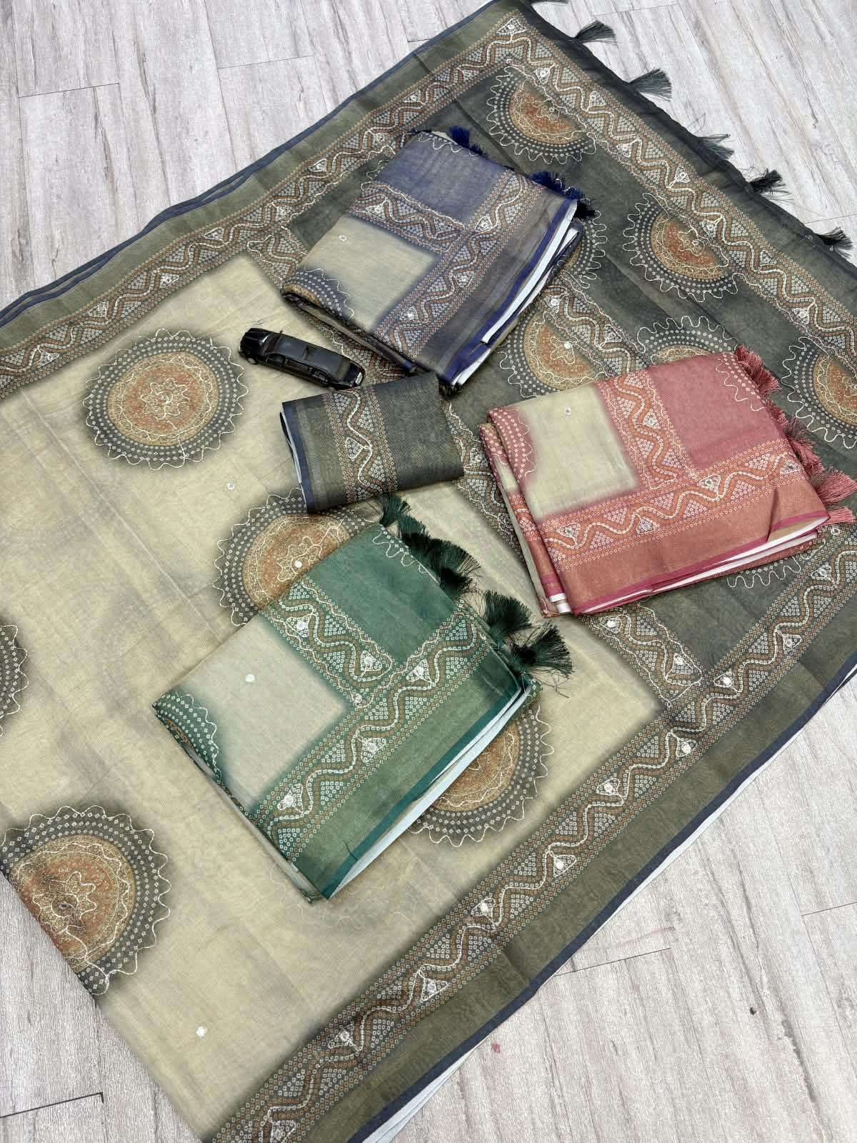 Pure Zari Silk Fabric with Aari Mirror Work on Saree Reseller in surat