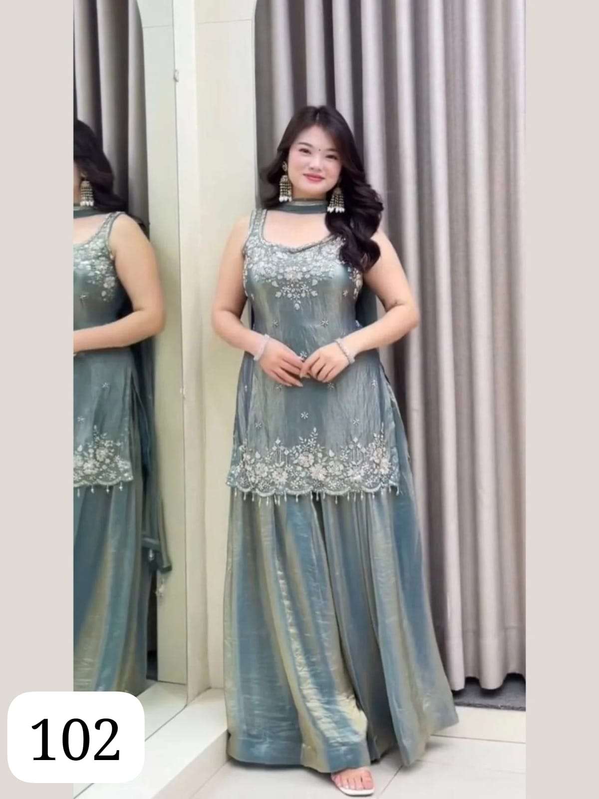 PURPLE CREATION RURI FENDY SATIN SHARARA SUIT LUXURY WEDDING TROUSSEAU GUJARAT 