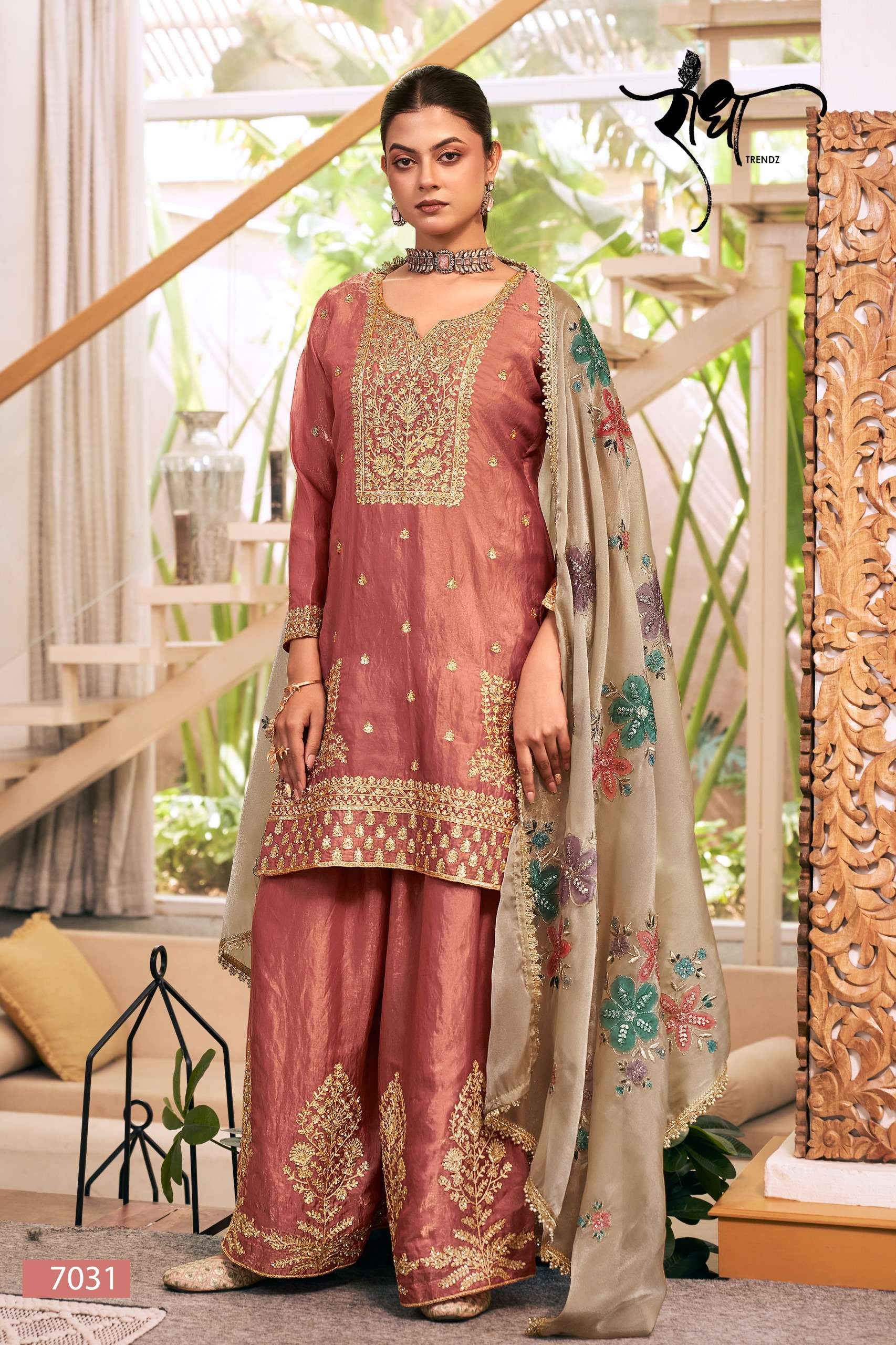 RADHA TRENDZ SUNFLOWER FENDY SILK FRONT & BACK PALAZZO SUIT HEAVY SHADI TYPE DRESSES BUY