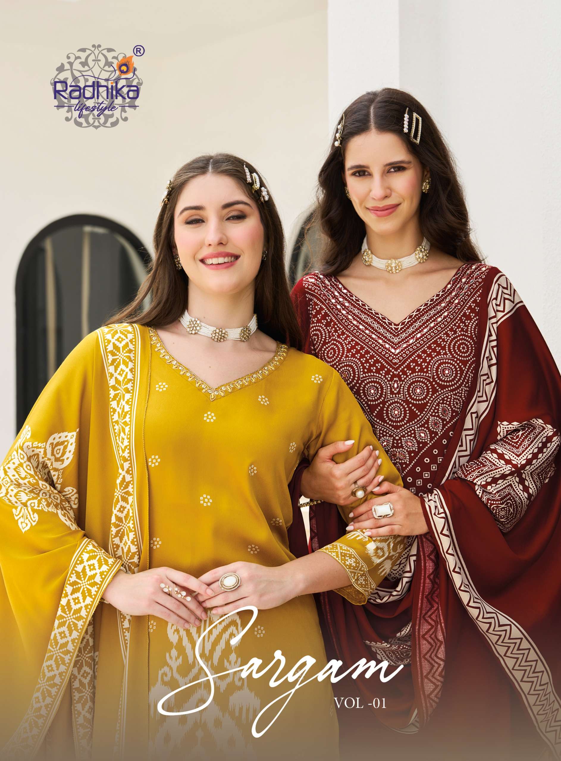 RADHIKA LIFE STYLE SARGAM VOL 1 GAJJI SILK KURTI PLAZO WITH DUPATTA EVERYDAY DESI LUXE LOUNGE SURAT