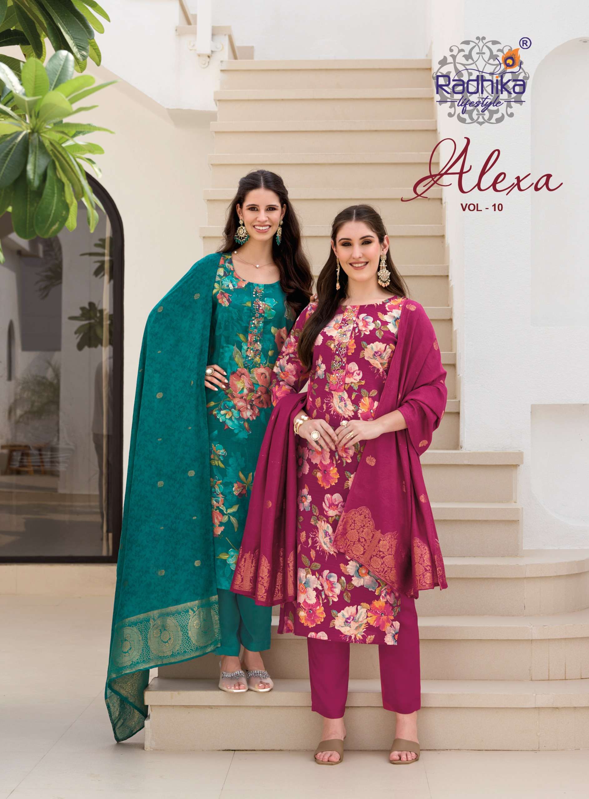 RADHIKA LIFESTYLE ALEXA VOL 10 SILK FKURTI PANT WITH DUPATTA THE NEXT GENERATION ETHNIC