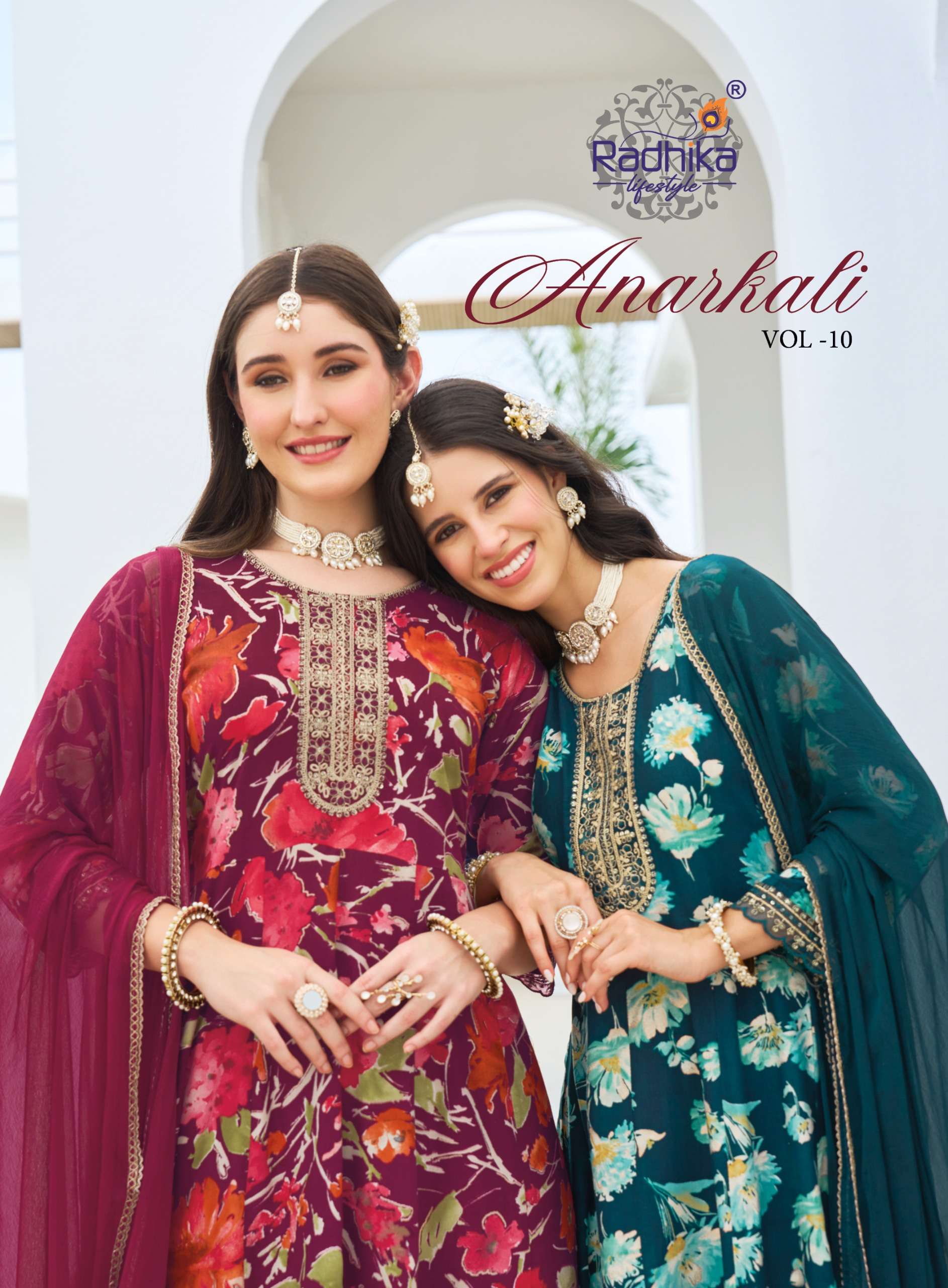 RADHIKA LIFESTYLE ANARKALI VOL 10 REYON WITH WORK SHEHNAI LUXURY WEDDING WEAVE GUJARAT 