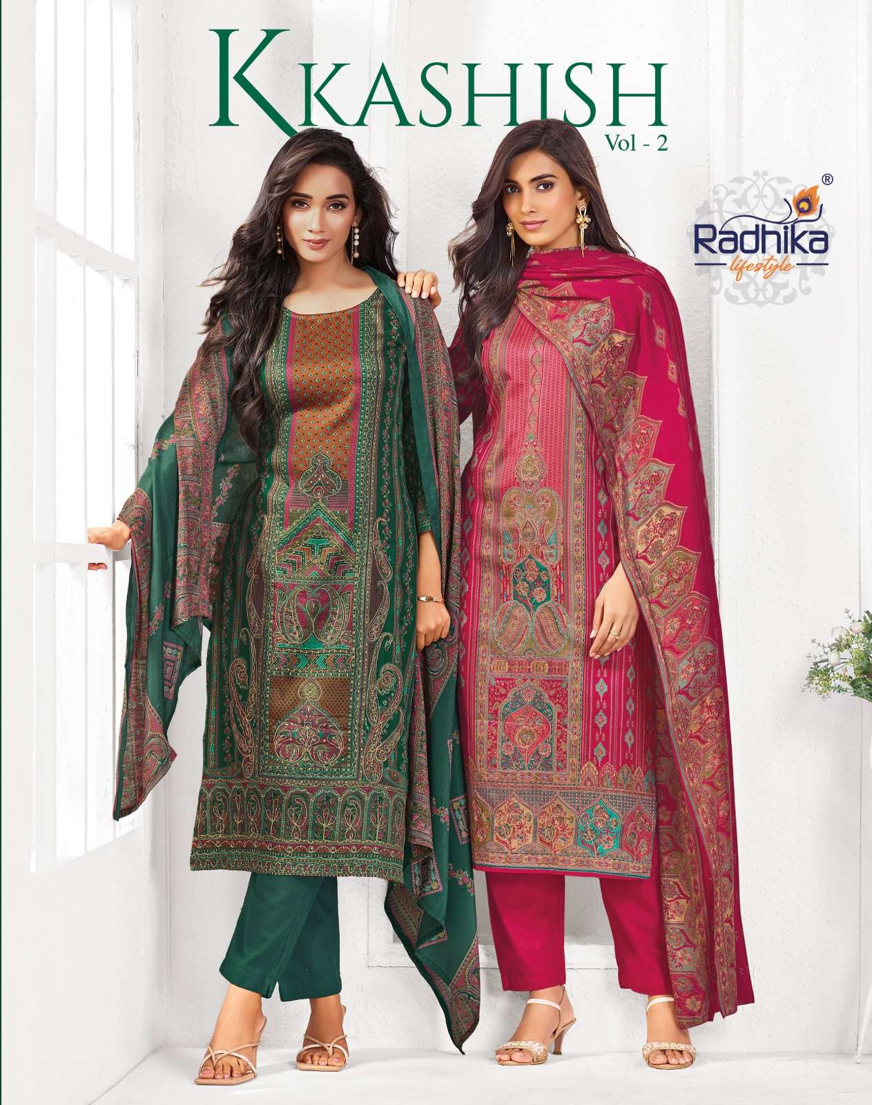RADHIKA LIFESTYLE KASHISH VOL 2 JAM FOIL PRINT WITH WORK KURTI PANT WITH DUPATTA DEALER
