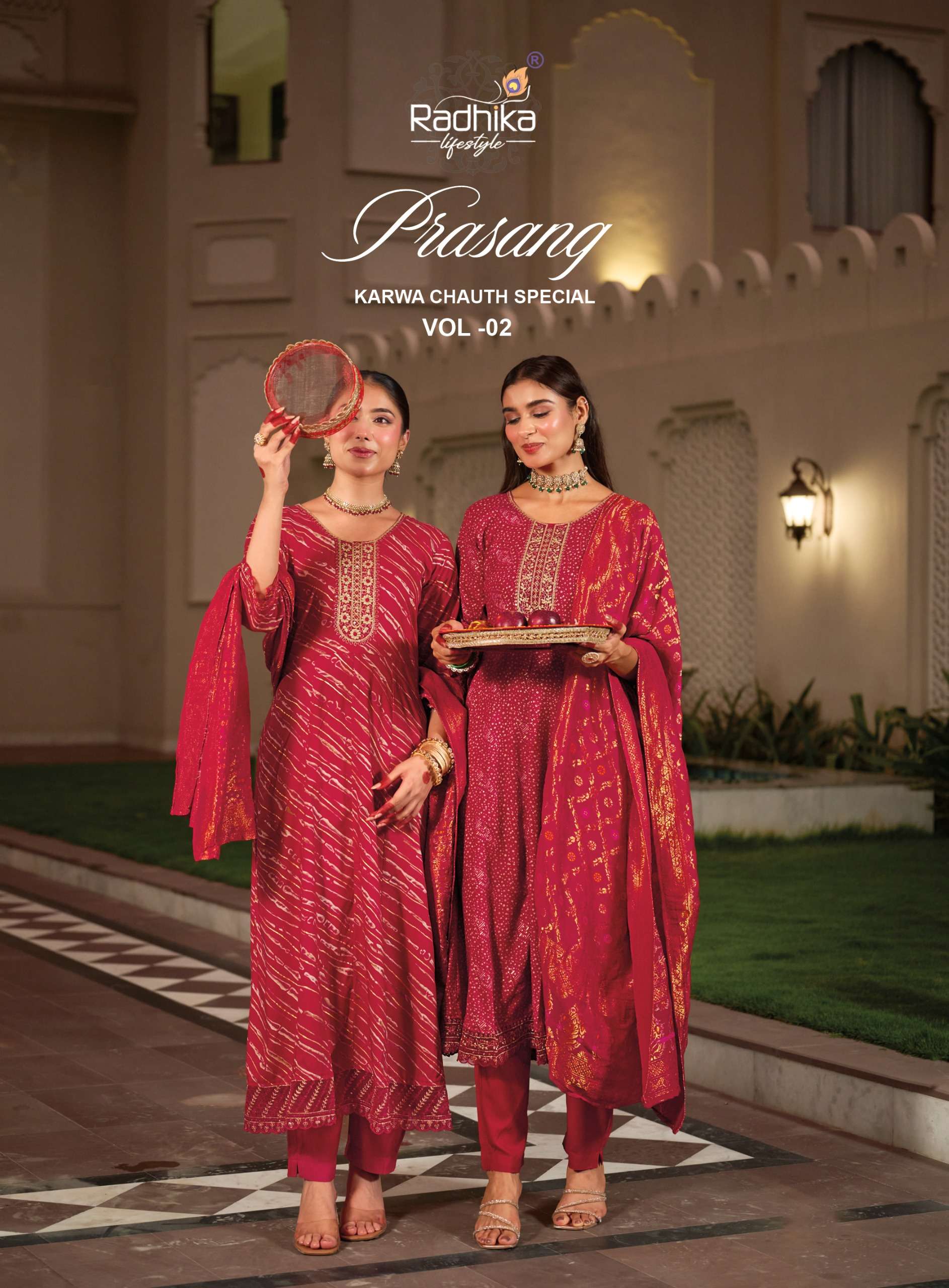 RADHIKA LIFESTYLE PRASANG VOL 2 REYON FOIL PRINT SHALWAR KAMEEZ KARWA CHOUTH SPECIAL INDIA