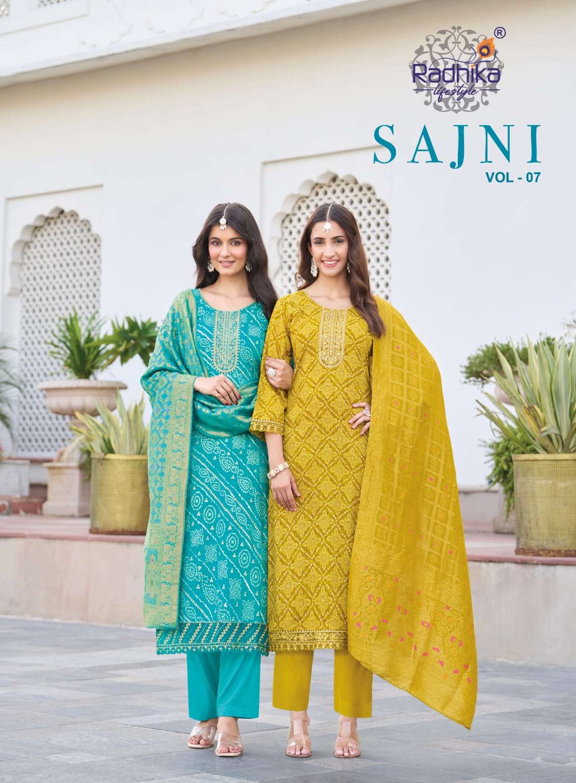 RADHIKA LIFESTYLE SAJNI  VOL 7 REYON FOIL PRINT KURTI PANT WITH DUPATTA FESTIVE EDITIONS