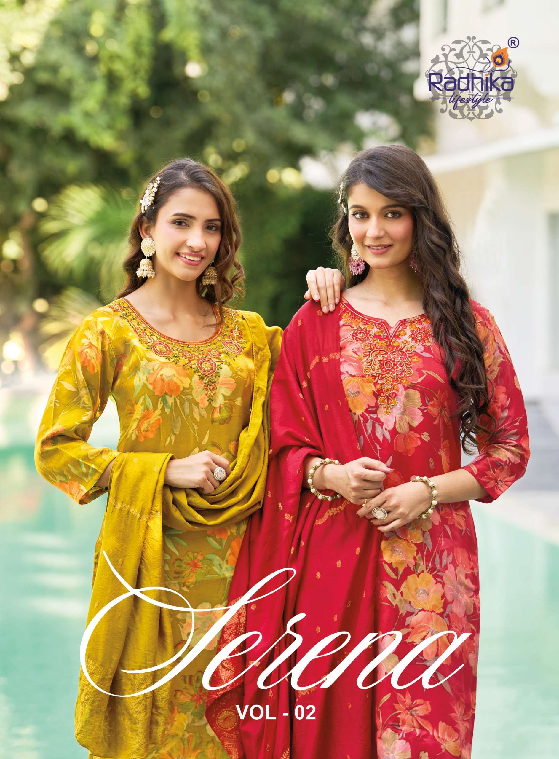 RADHIKA LIFESTYLE SERENA VOL 2 GLASS WITH FOIL PRINT SHALWAR KAMEEZ STITCHED SET RESELLER 