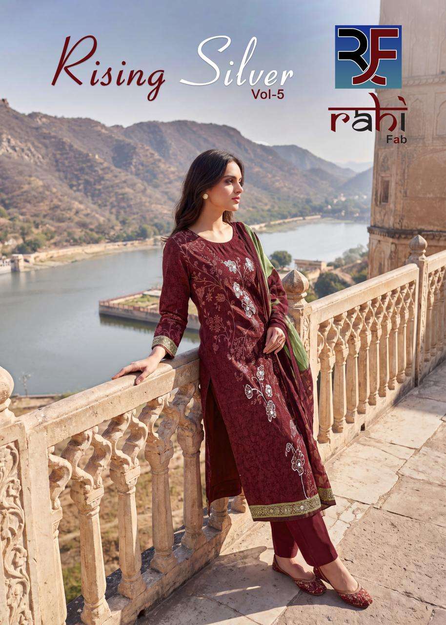 RAHI FAB RISING SILVER VOL 5 ORGANIC PRINTED SALWAR SUIT AT MATERIAL SET TEXTILE