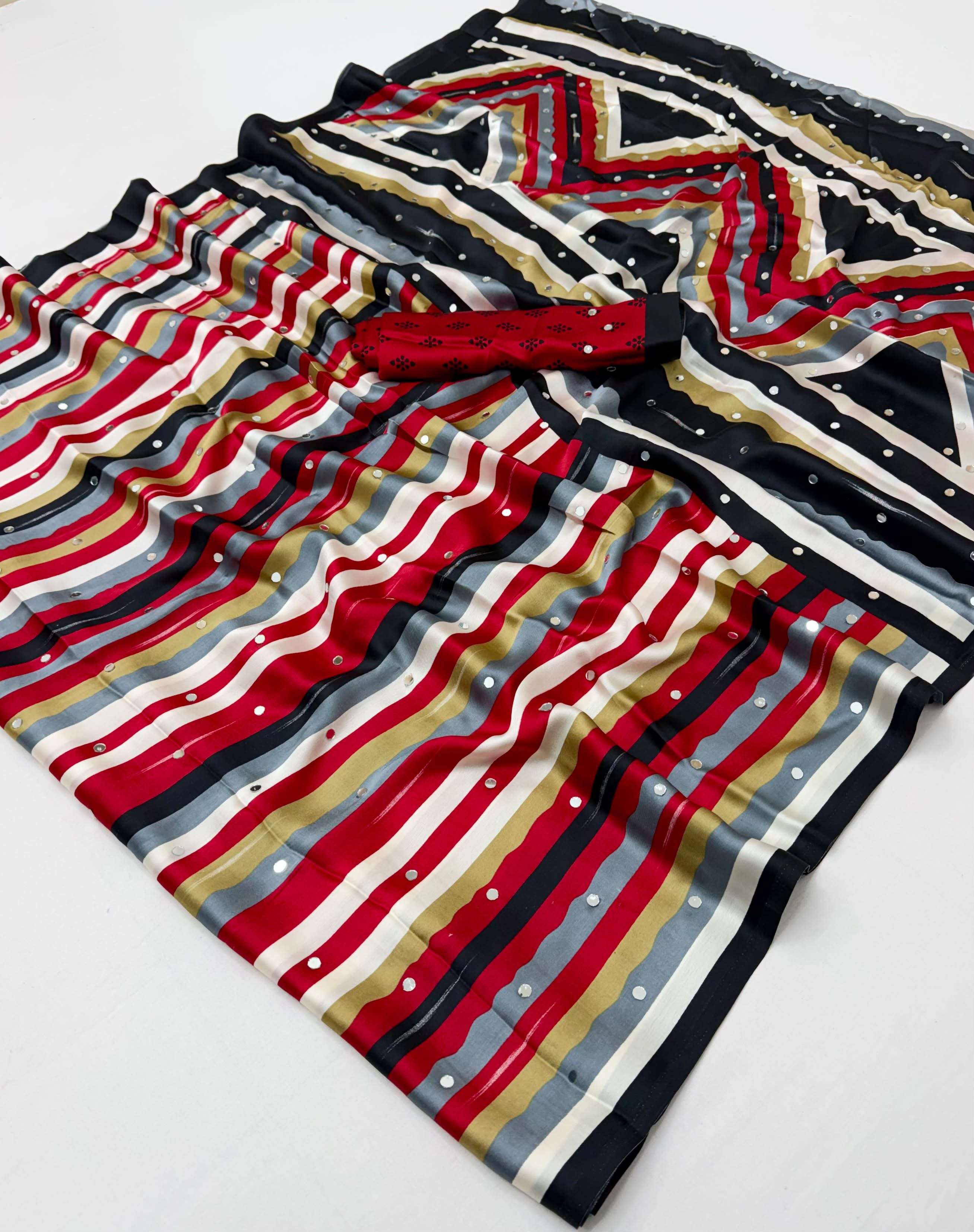  Rajtex fabric Pure ajrakh Mirror Modal Satin fabric with ajrakh print on saree wholesale in surat