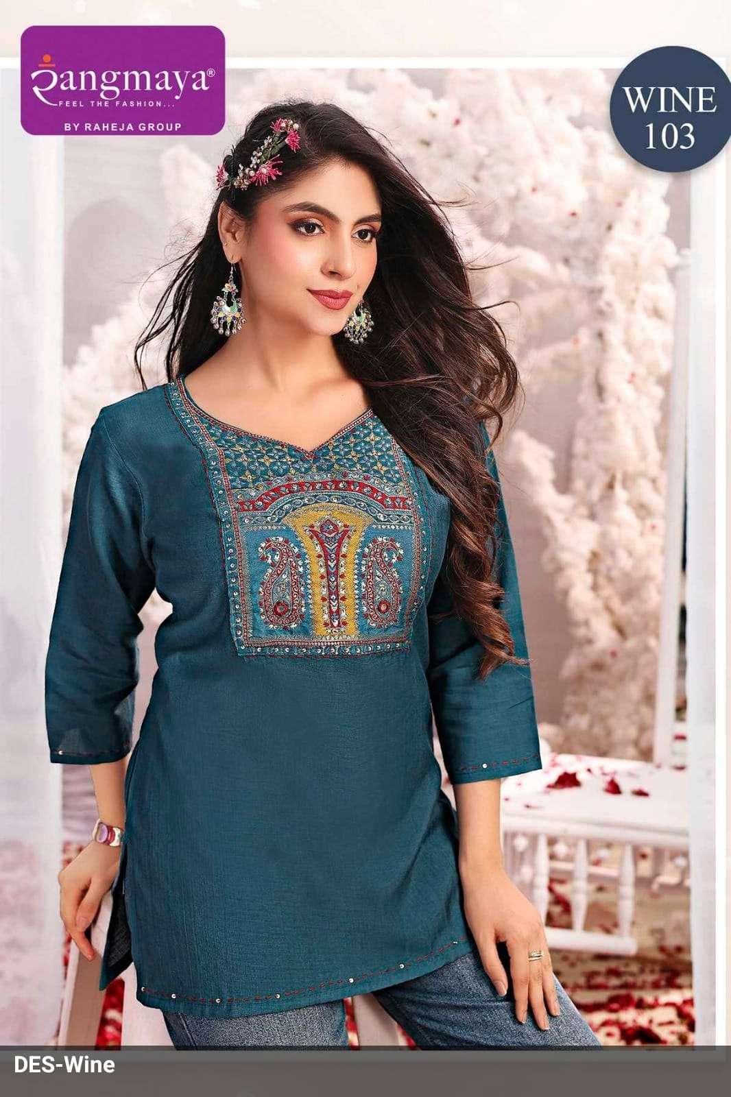 RANGMAYA WINE COTTON NECK MULTI WORK SHORT TOP FOR WOMEN CASUAL ETHNIC WEAR