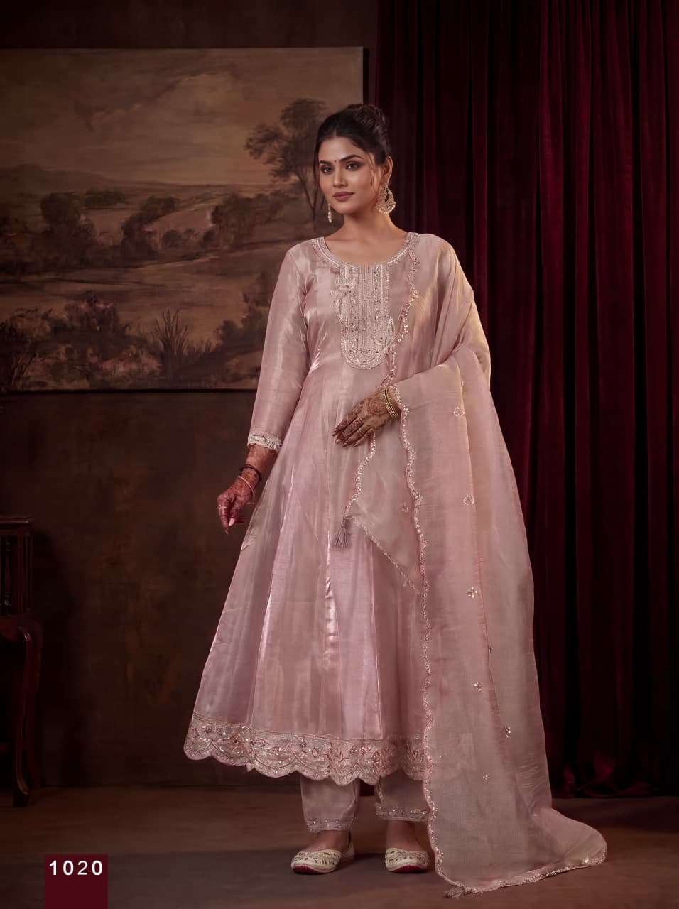 RANGOON KESSI GROUP 1019 TO 1022 TISSUE SILK BEATS WORK ANARKALI STYLE SUIT BUY