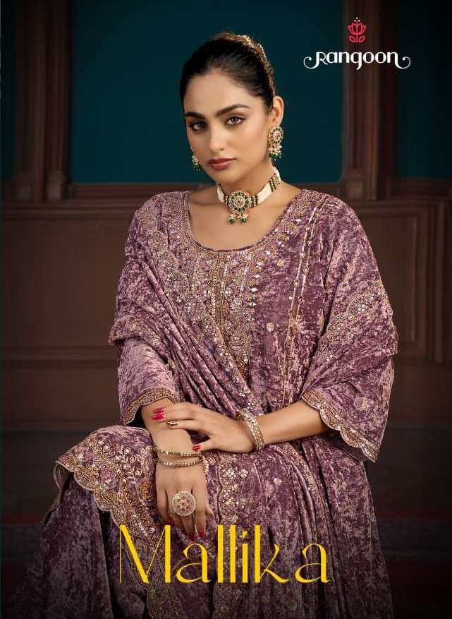 RANGOON MALLIKA MAKHMAL VELVET SANTOON FULL INNER SALWAR SUIT HEAVY SHADI FESTIVAL DEALER