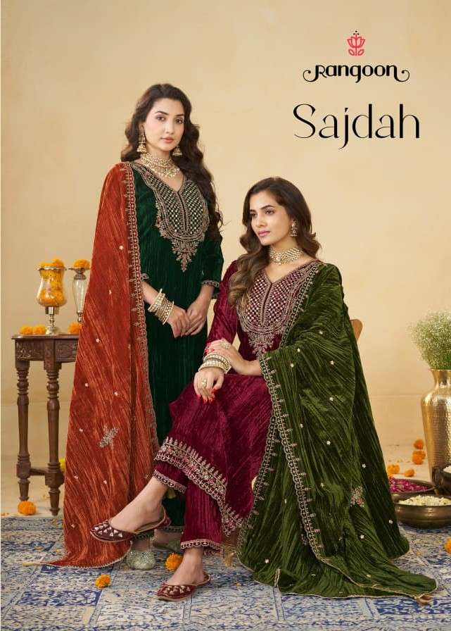 RANGOON SAJDAH MARKET TRENDING 9000 CRUSH WITH WORK SALWAR SUIT FOR FESTIVAL DRESS BUY