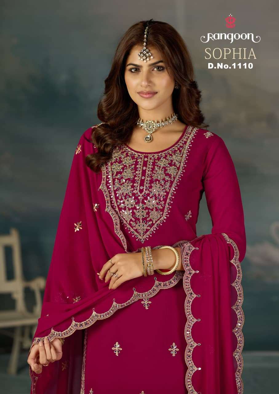 RANGOON SOPHIA GEORGETTE KHATLI WORK KURTI PALAZZO SUIT FOR SHADI RESELLER 