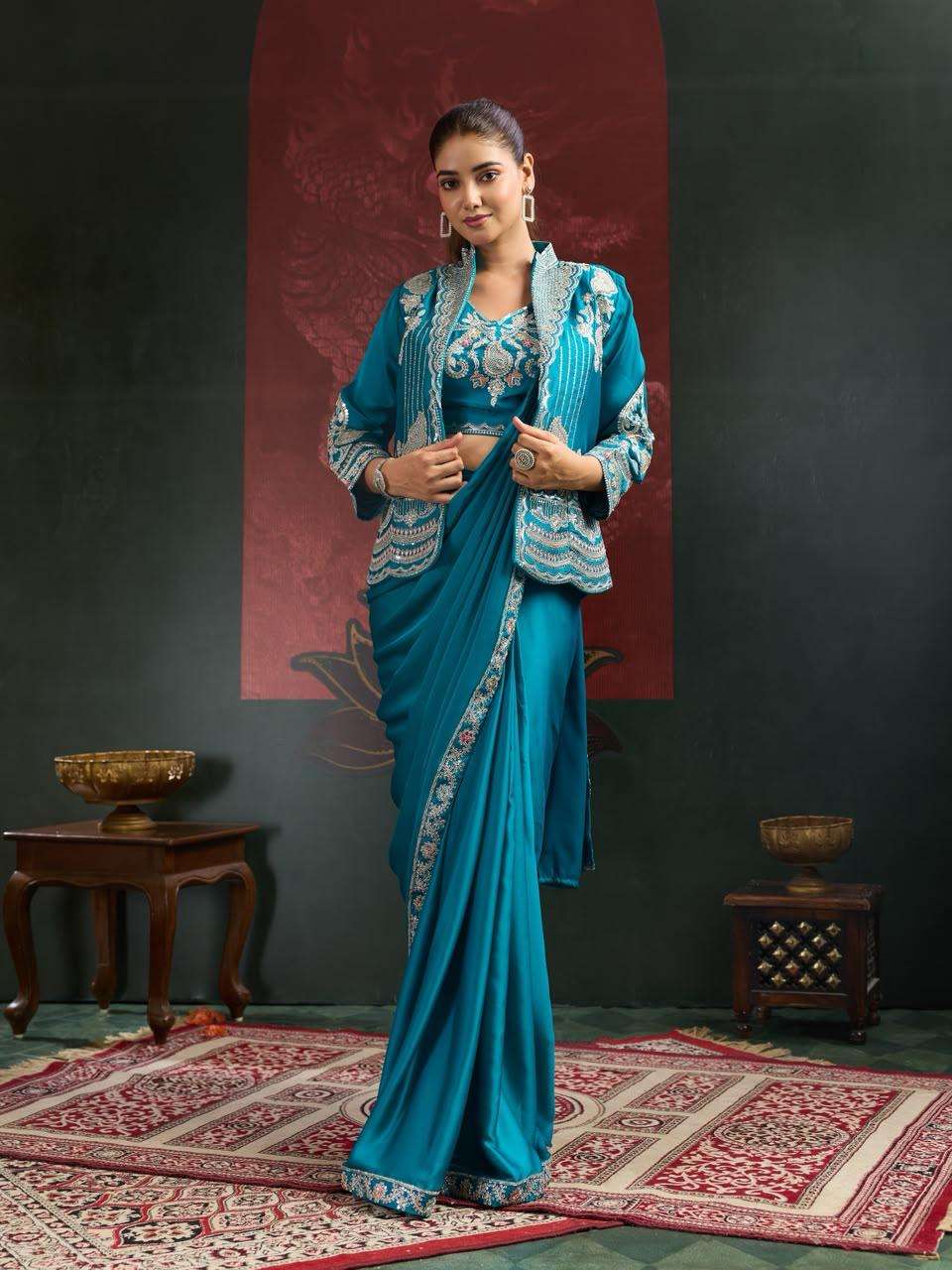  READY TO WEAR SAREE SATIN FANCY FABRIC RESELLER IN SURAT A614