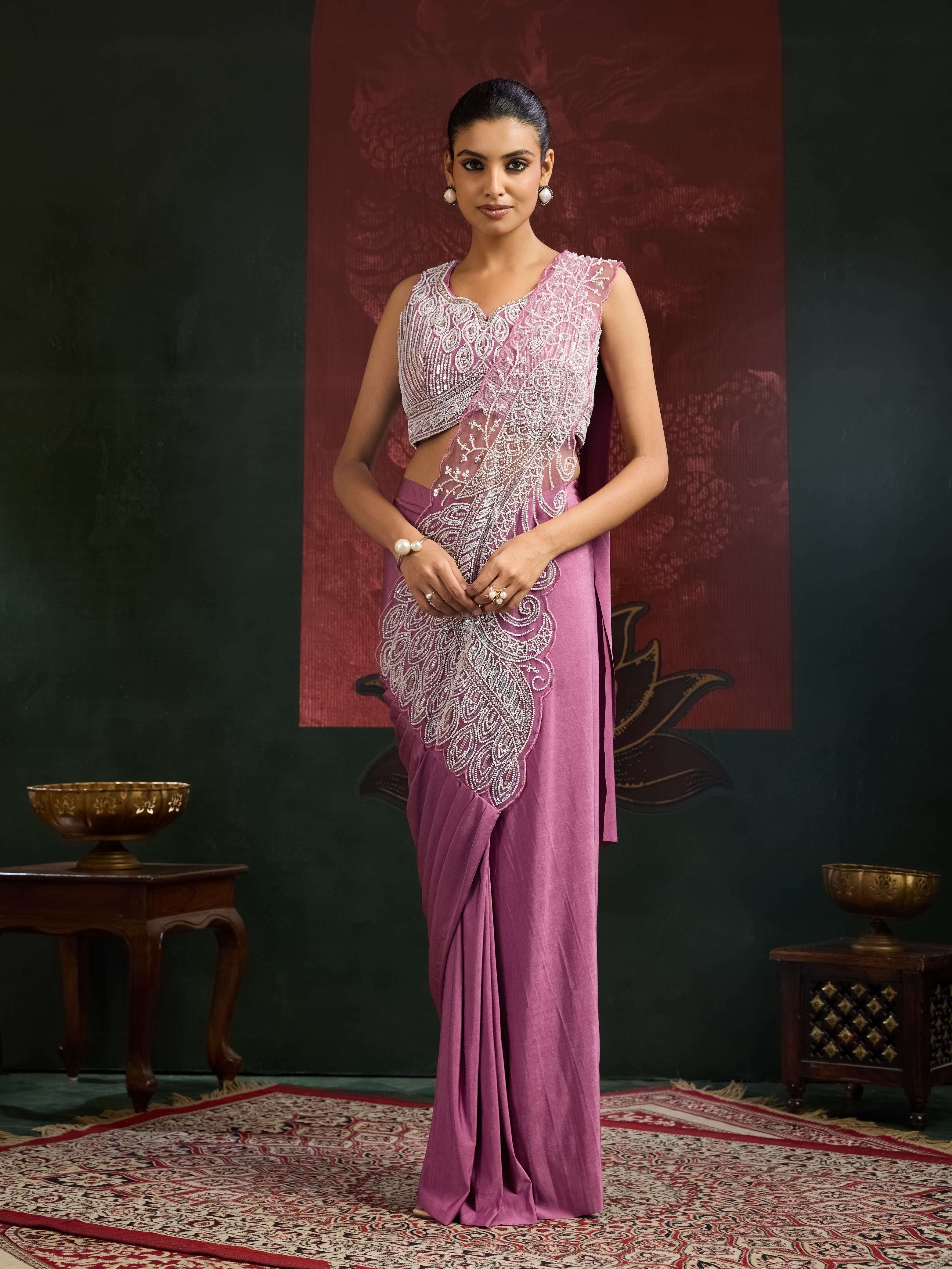 READY TO WEAR SAREES IN IMPORTED LYCRA FABRIC WHOLESALE IN SURAT 102417