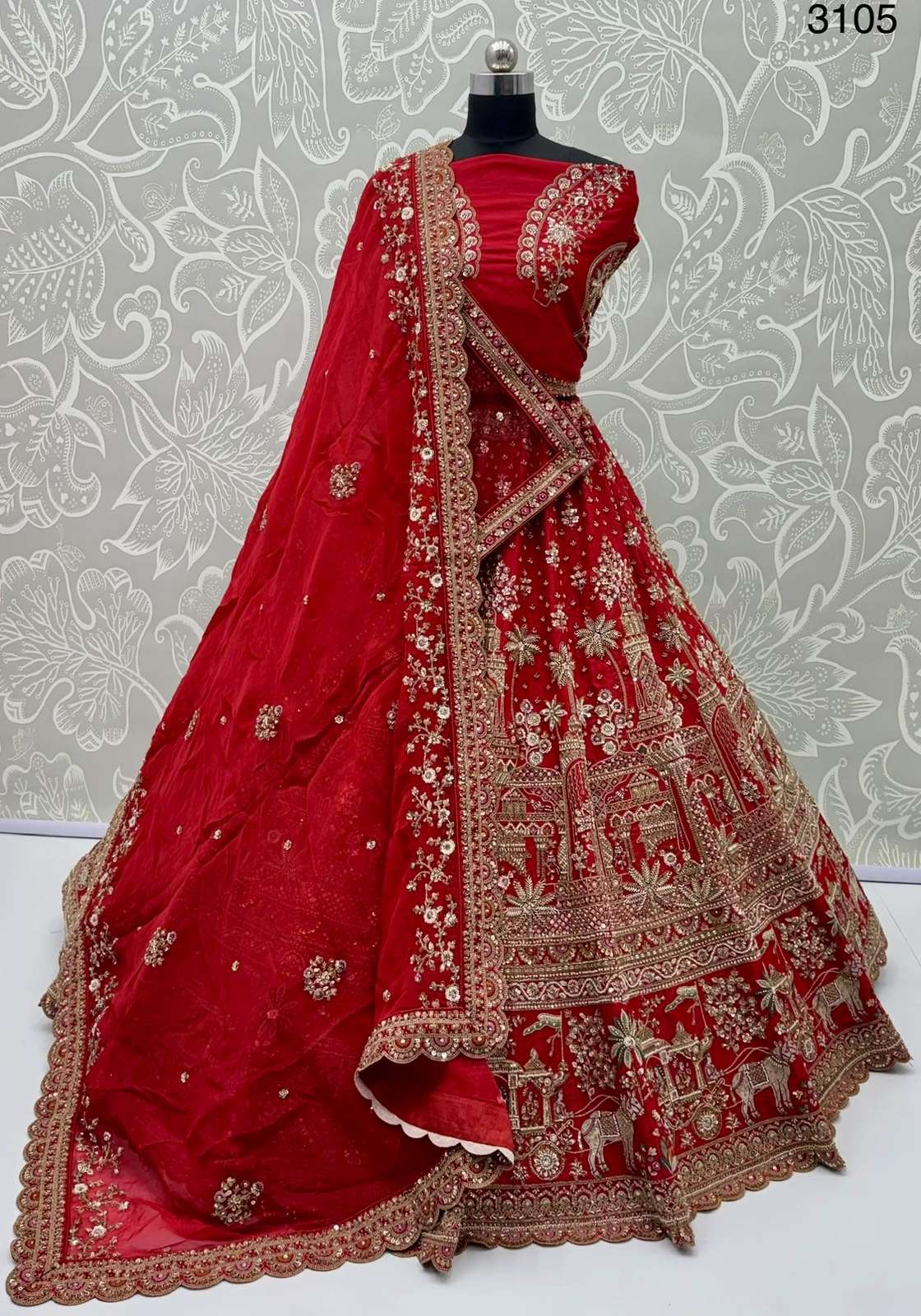  Red Colour Bridal wear Premium Gadhwal Silk Lehenga choli wholesale in surat 3105