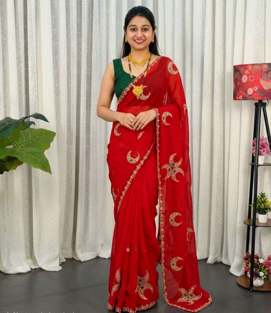  RED COLOUR  SUPER SOFT GEORGETTE FABRIC SAREE RESELLER IN SURAT 497