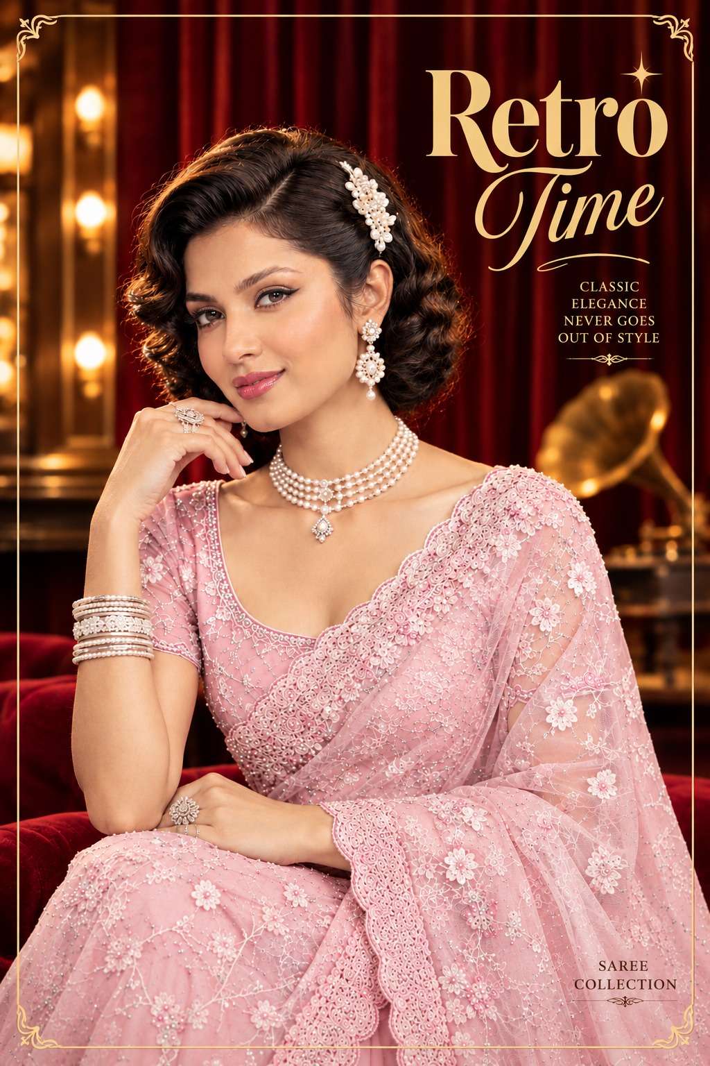 Retro Time Saree Party wear Fancy fabric wholesale in surat