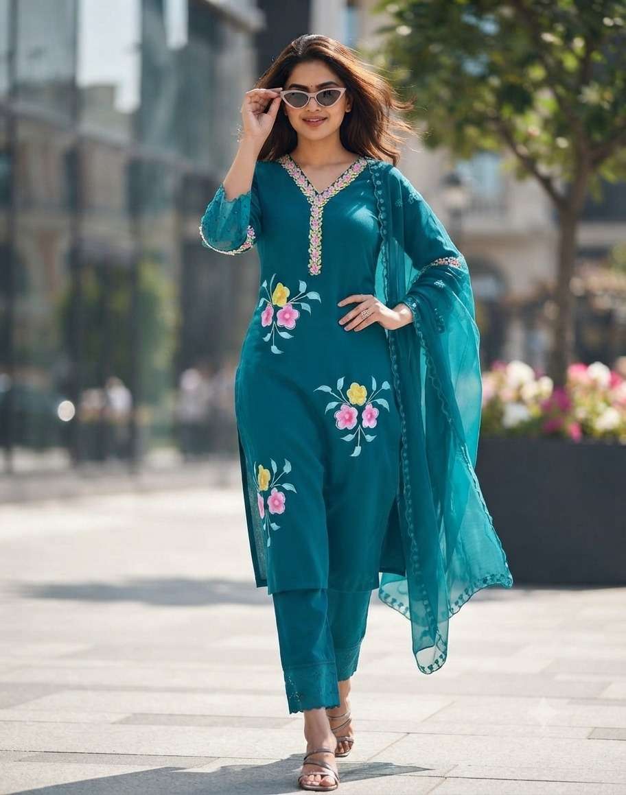 SARASWATI PREMIUM VISCOSE FLOWER PRINT KURTI PANT SUIT WHOLESALE TEXTILE 