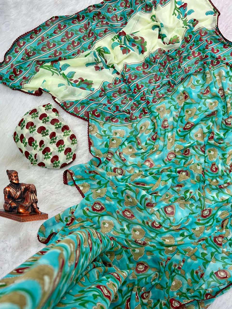 SEA FLORA HEAVY BLOOMING GEORGETTE FABRIC SAREAE RESELLER IN SURAT