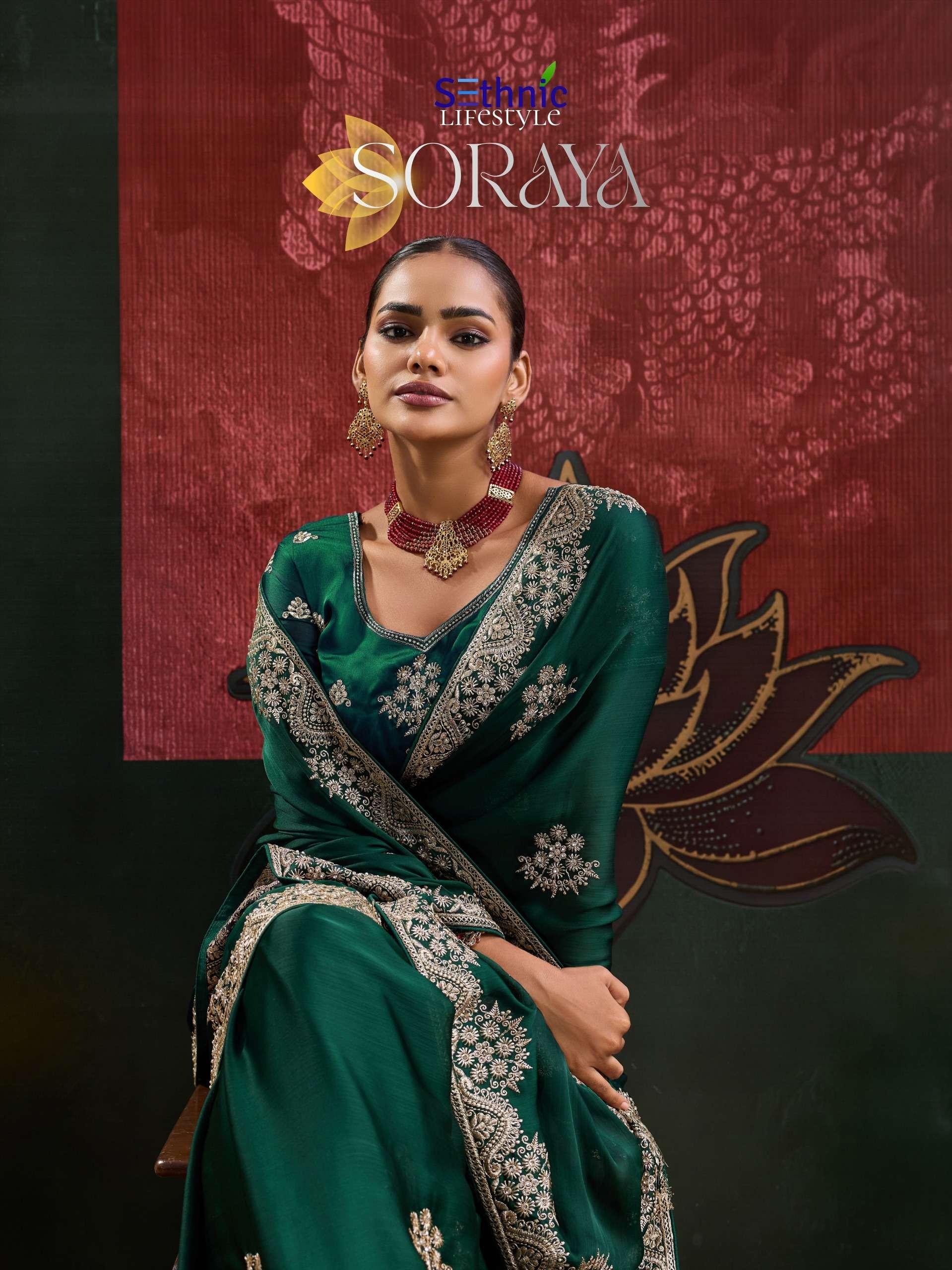 Sethnic Lifestyle Soraya 149001 TO 149004 Fluid Satin Chiffon fabric Saree Reseller in surat