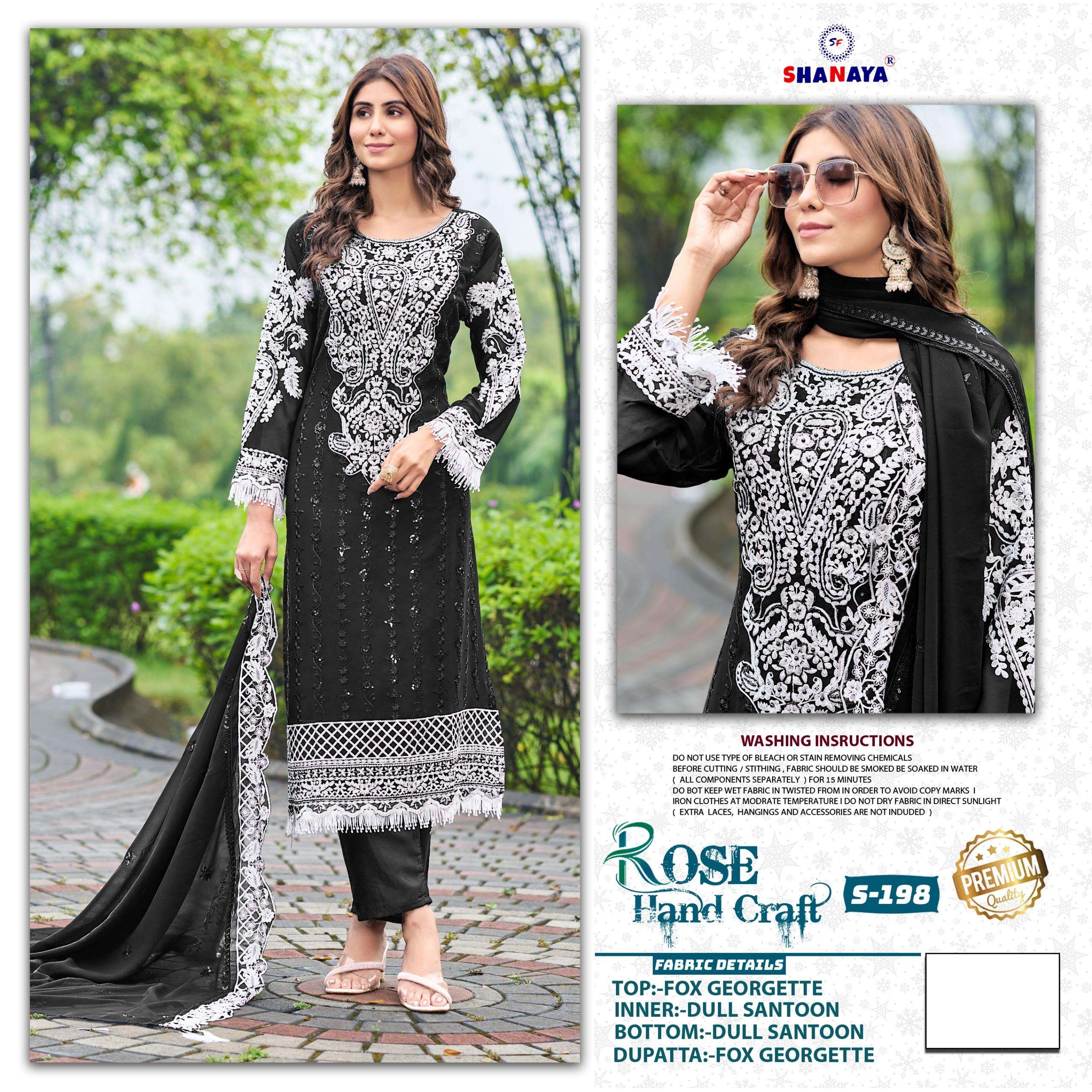 SHANAYA  ROSE HAND CRAFT S 198 BLACK GEORGETTE HEAVY SUIT IN PAKISTANI DAILY LUXURY WEAVE