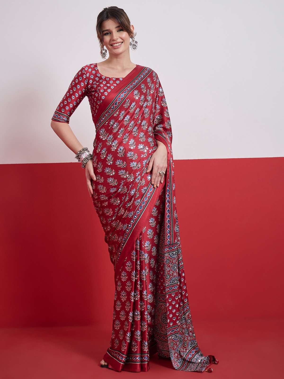 Shisha Semi Modal Fabric With Mirror work on saree wholesale in surat