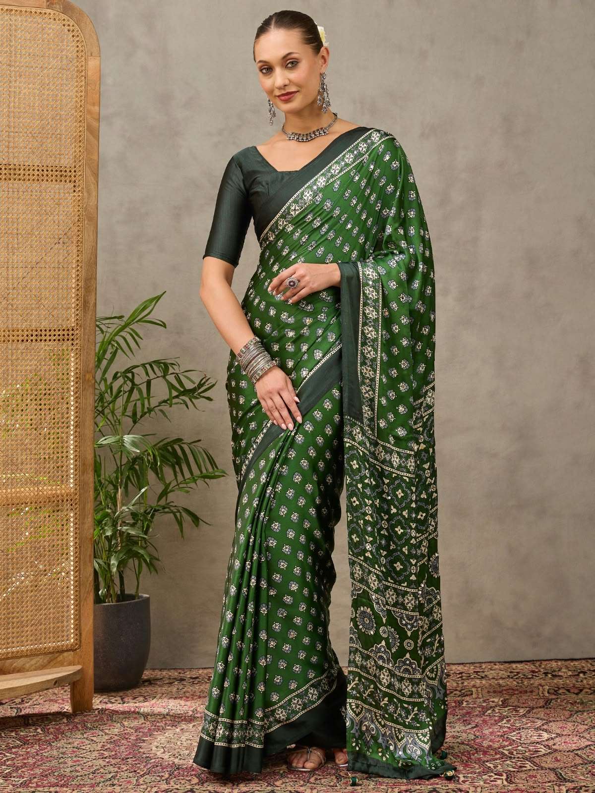 Shisha Tree Semi Modal fancy fabric With Mirror work on Saree reseller in surat