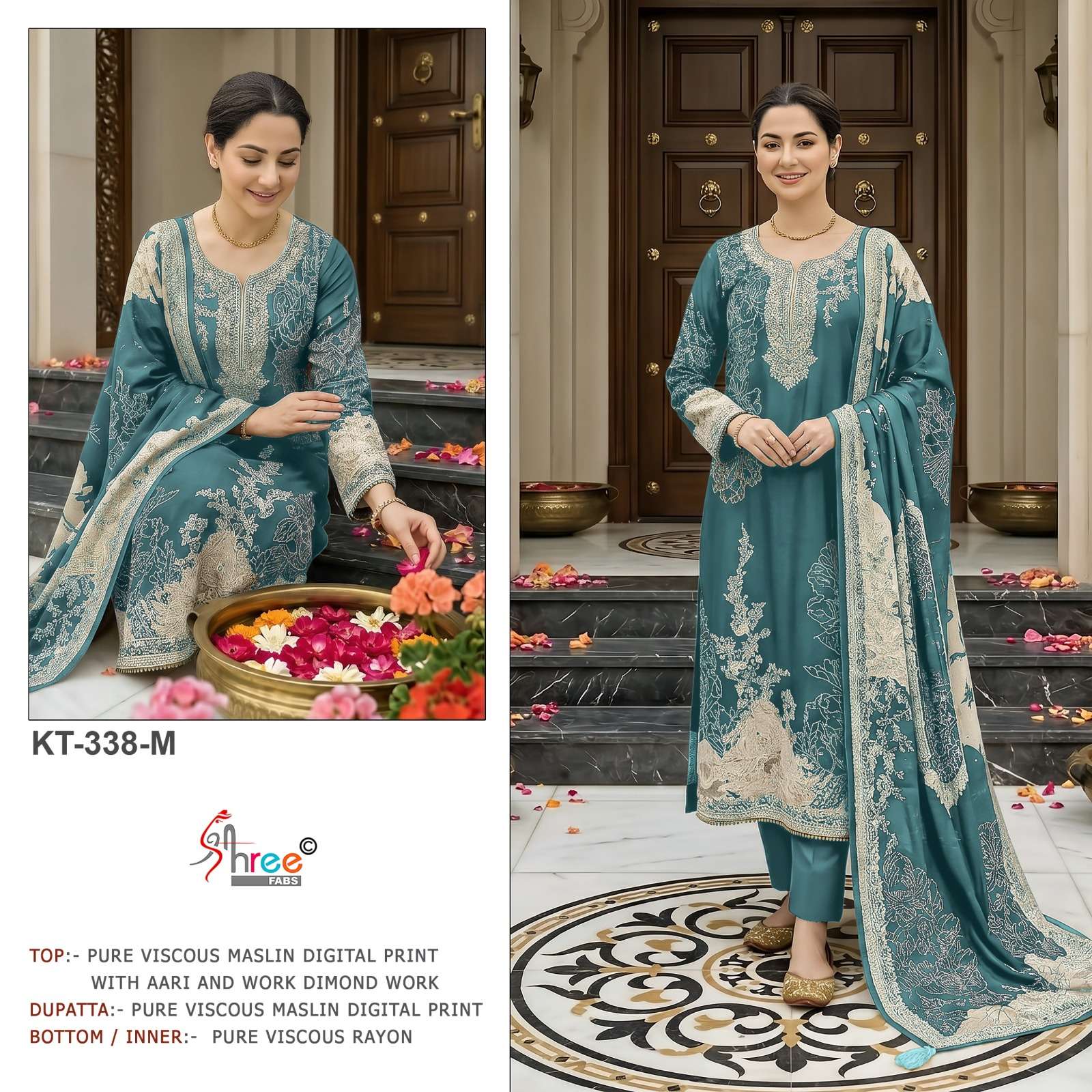 SHREE FABS KT 338 MASLIN DIGITAL PRINT PAKISTANI DRESS MATERIAL INDIAN WHOLESALER 