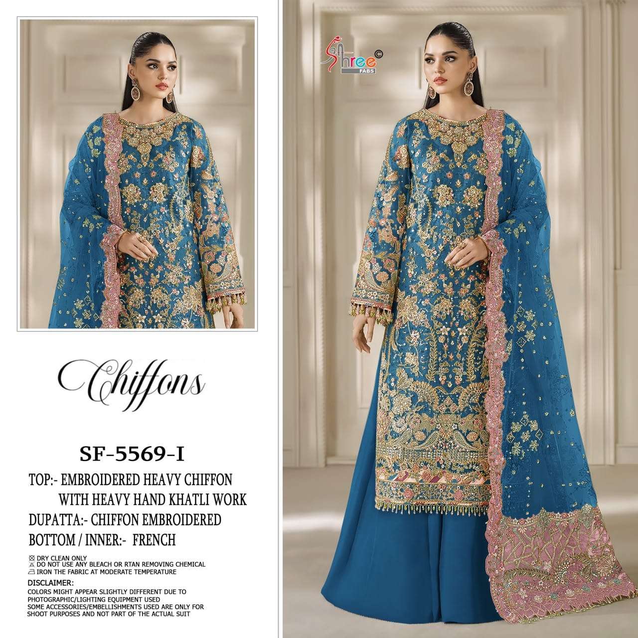 SHREE FABS SF 5569 LUXURY EID WEAR CHIFFON HEAVY WORK PAKISTANI UNSTITCH SUIT DEALER