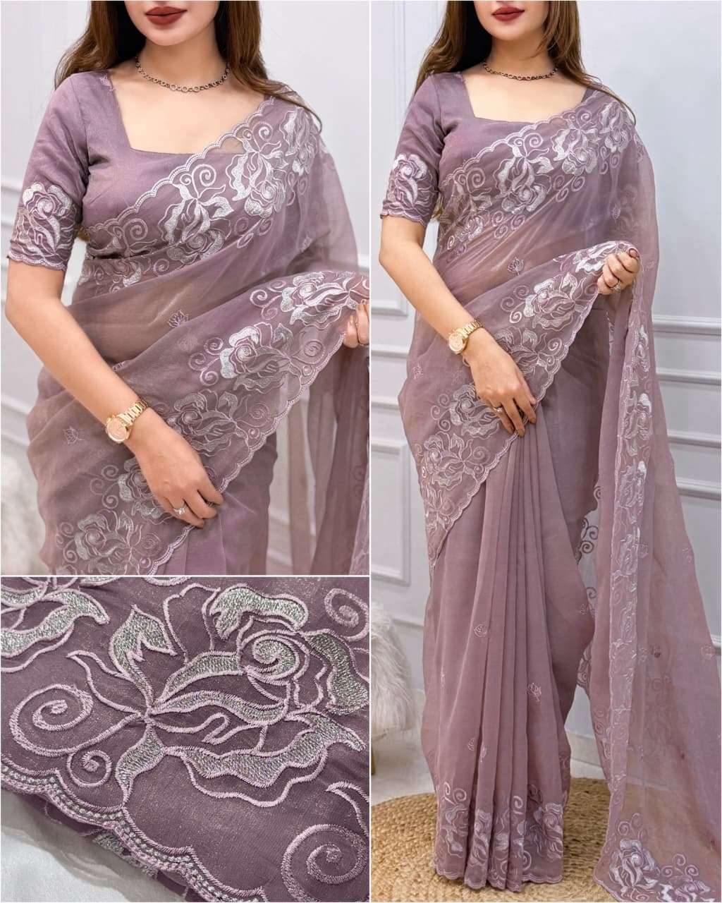 Silver coin Melborne silk fancy fabric saree reseller in surat