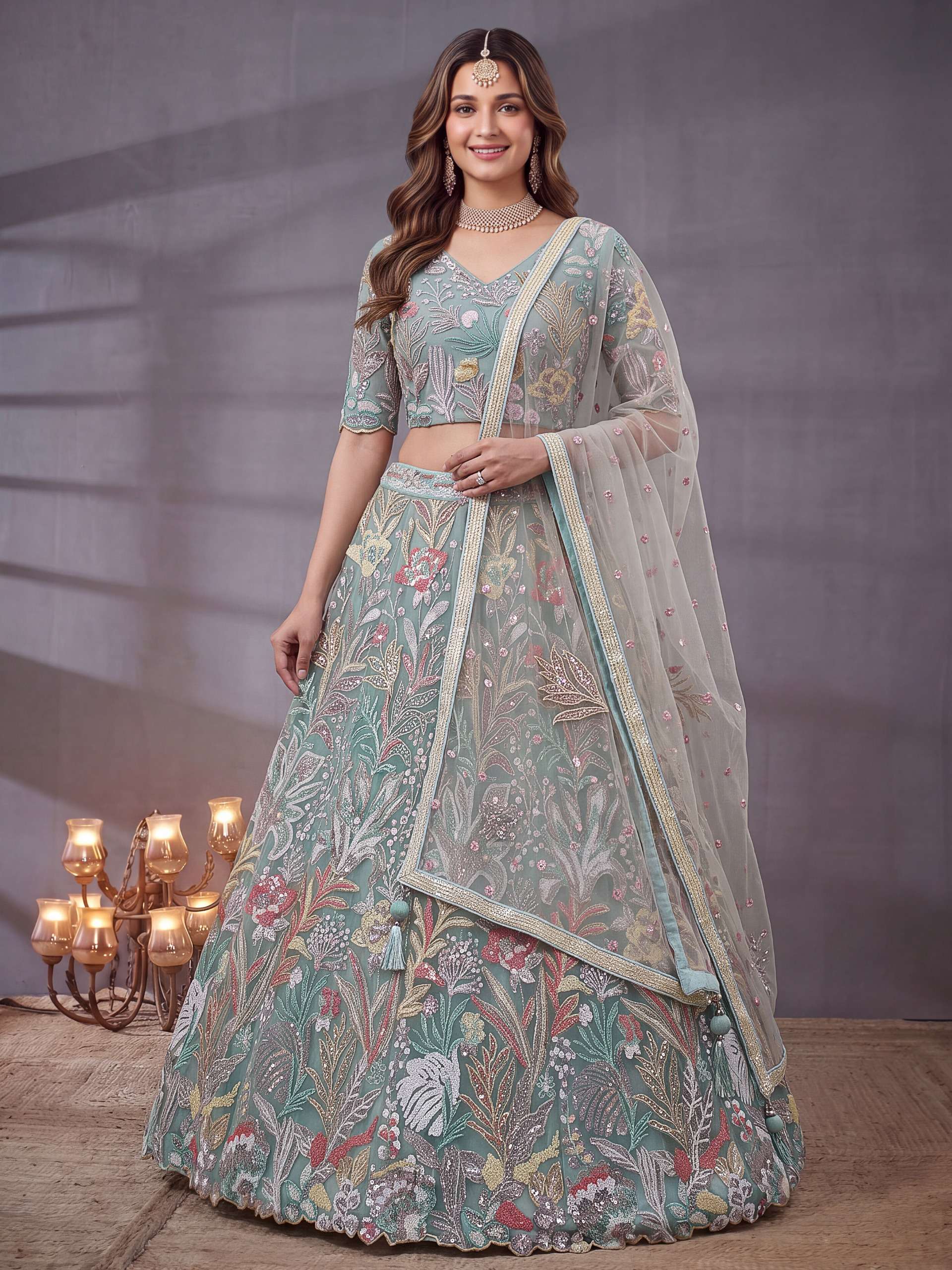 Sky Blue colour with beautiful Floral and Embroidered net Lehenga Choli  wholesale in surat 6032 Sky Blue 