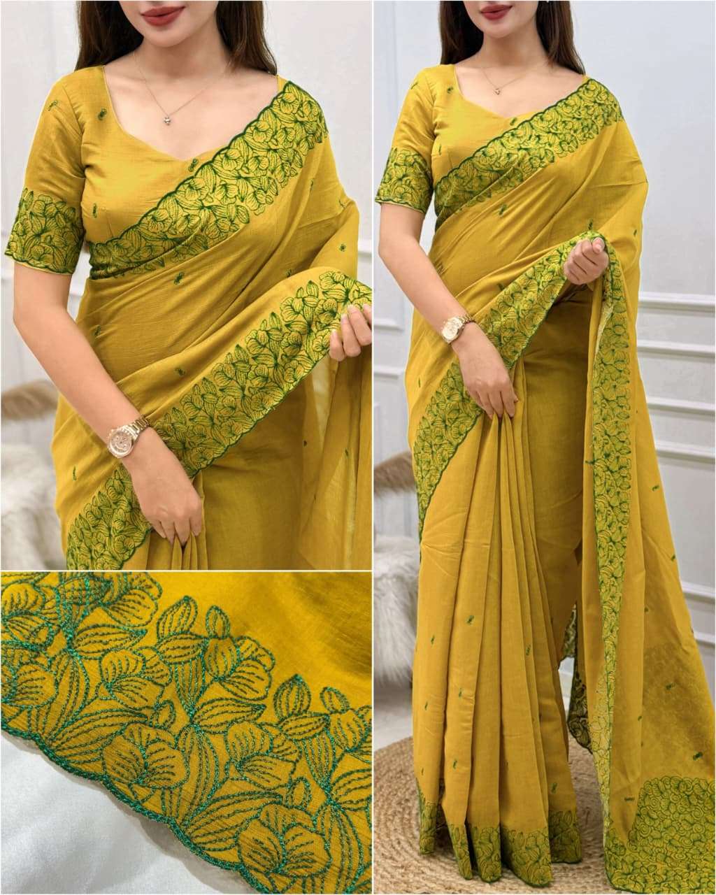 Smriti coral chiffon fancy fabric saree reseller in surat
